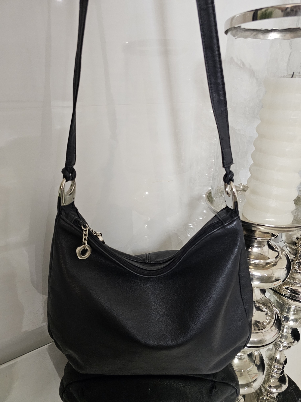 Giani Bernini Black Leather Hobo with Silver-Tone Hardware